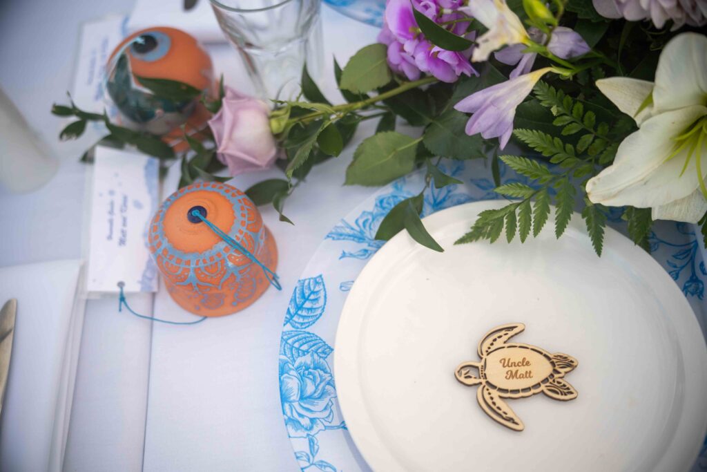 Turtle shaped name card at a Papa Kona wedding